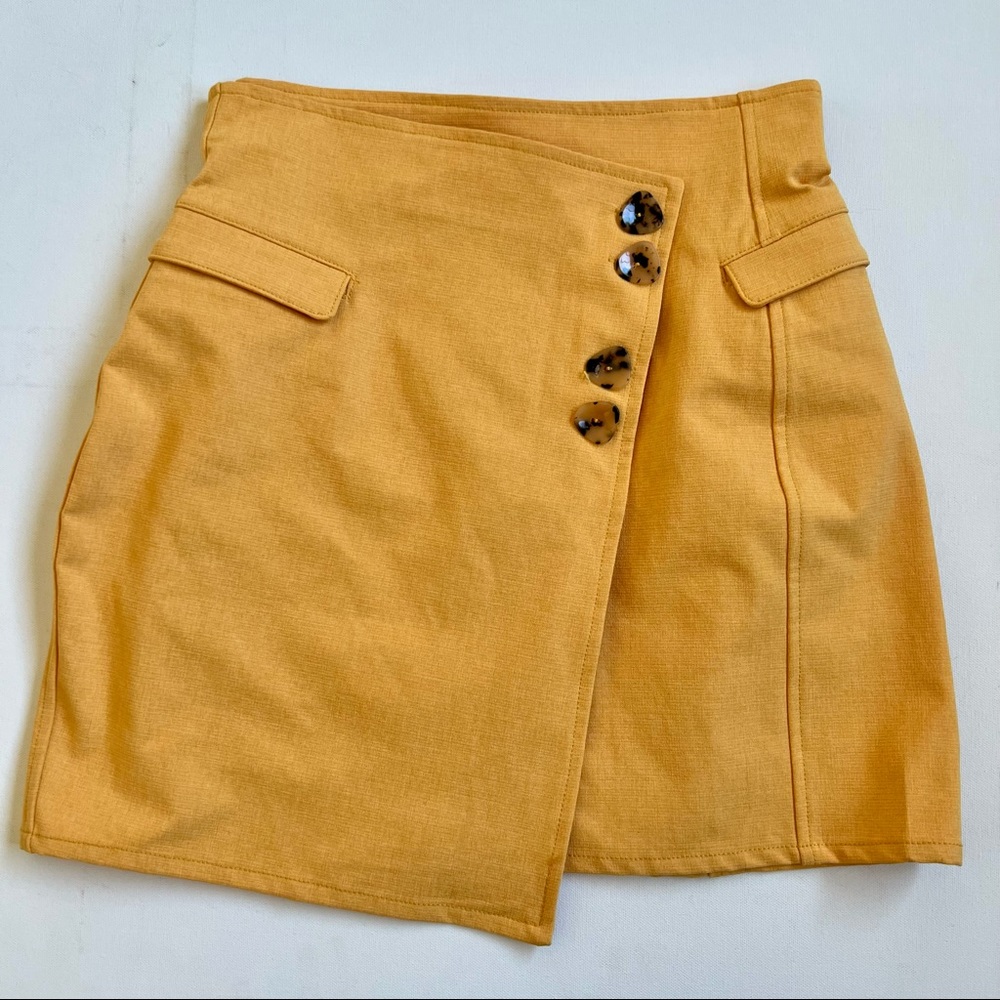 finders keepers Tia Asymmetrical Wrap Button Front Mini Skirt
